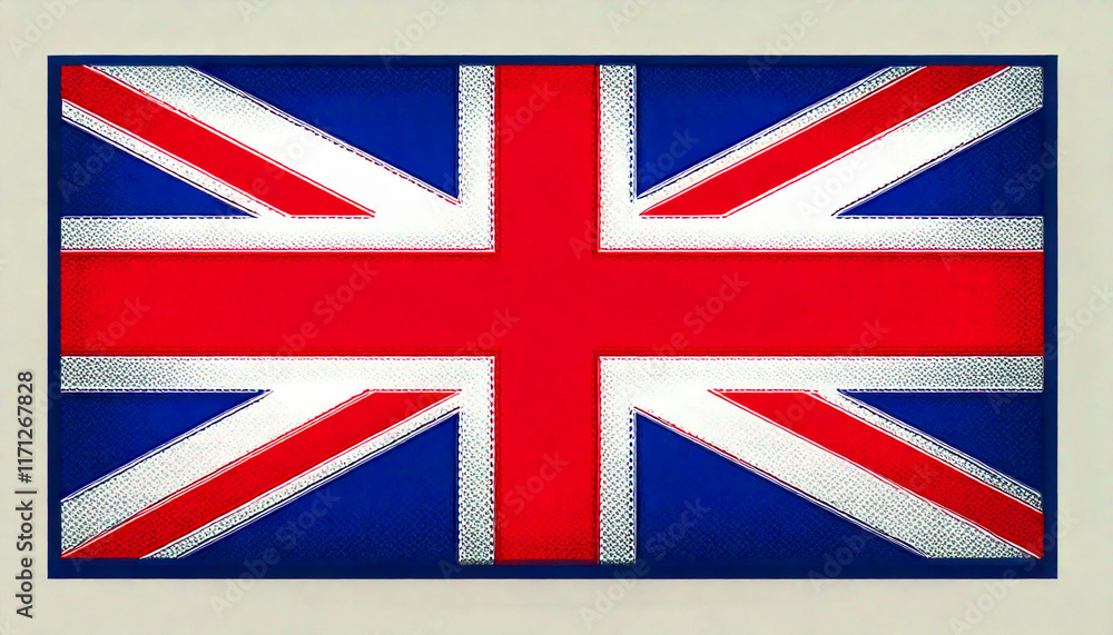 Fototapeta premium The image shows the Union Jack flag representing the United Kingdom with its red, white, and blue colors, symbolizing the nation and its heritage