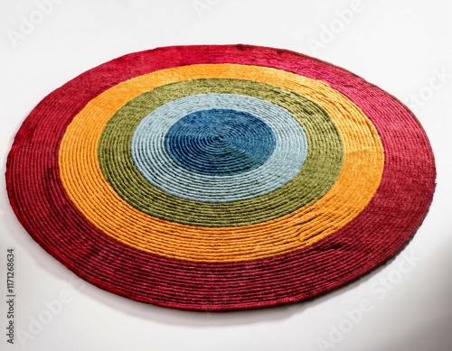 modern colorful round carpet front view rug on white background cut out home decor contemporary style vibrant colors artistic design photo