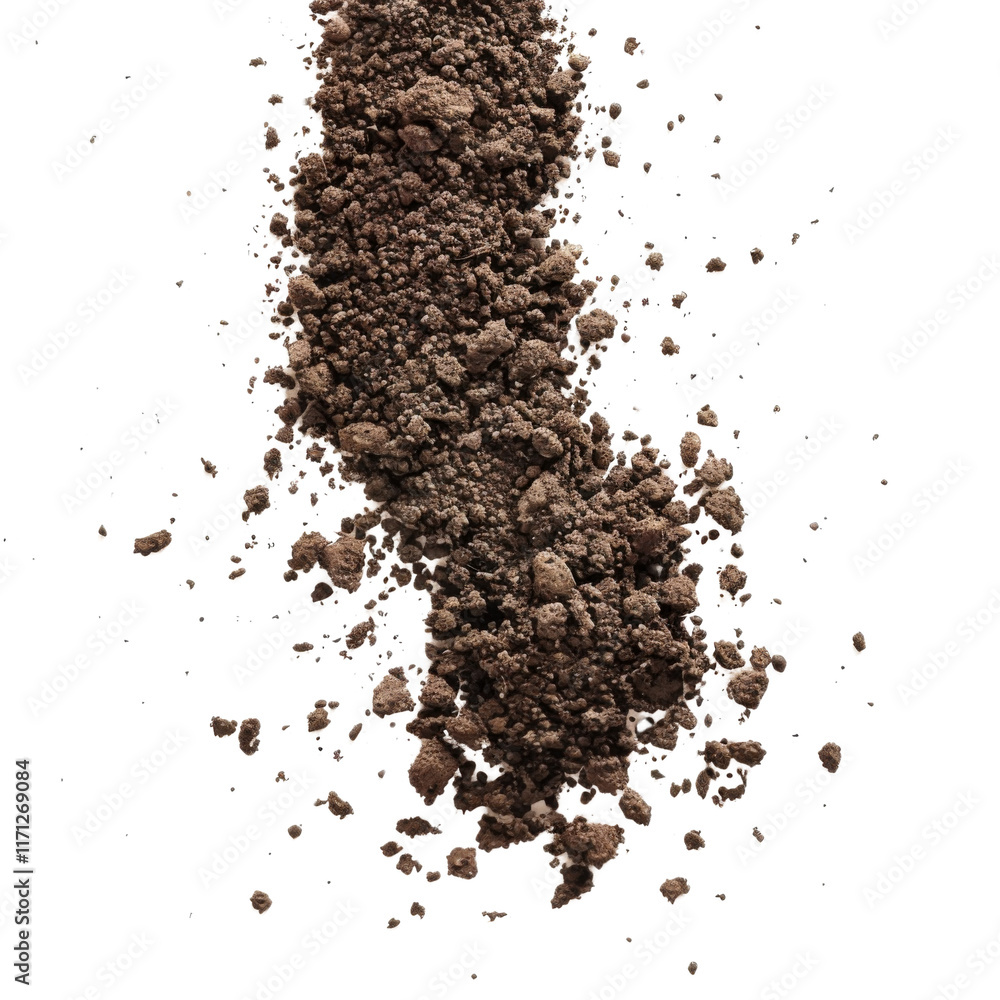 Falling soil dirt isolated on transparent or white background Falling soil dirt isolated on transparent or white background