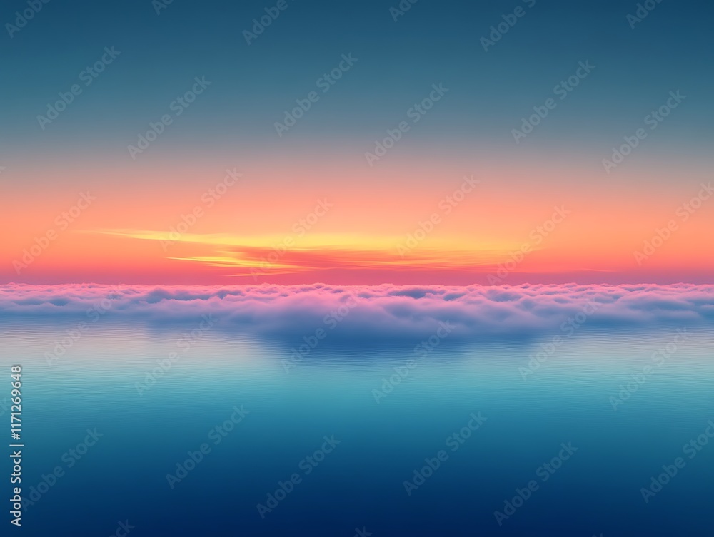 Fototapeta premium Colorful sunset above a sea of clouds.