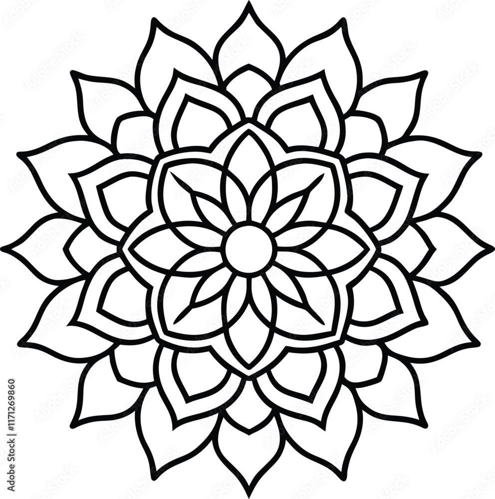 Fototapeta premium Coloring page line art flower mandala illustration