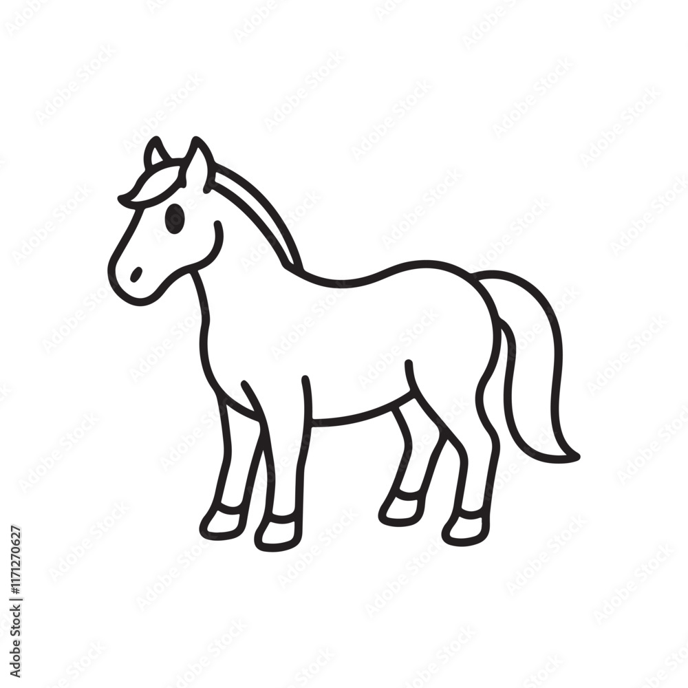 Simple black line drawing of a horse. Horse vector icon. Equine line art on white background. Simple black line drawing of a horse. Horse vector icon. Equine line art on white background.