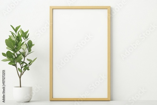 frame mockup in a Scandinavian-inspired living room. The interior features a minimalist design with white walls, soft textures, and contemporary furniture.
