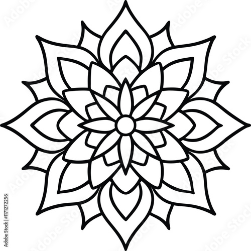 Coloring page line art flower mandala illustration
