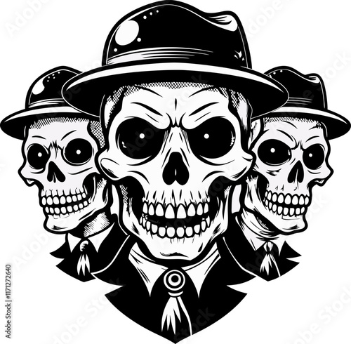 Trio of Skeletons in Suits and Hats