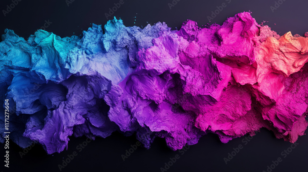 Obraz premium Vibrant colorful smoke cloud explosion with blue purple pink gradient flowing abstract art against dark background