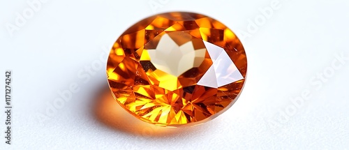 An exquisite topaz gemstone meticulously placed on a minimalist display stand, centered on an immaculate white background. The clear, golden hues of the topaz are highlighted by the sharp focus 