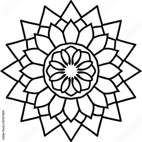 Coloring page line art flower mandala illustration