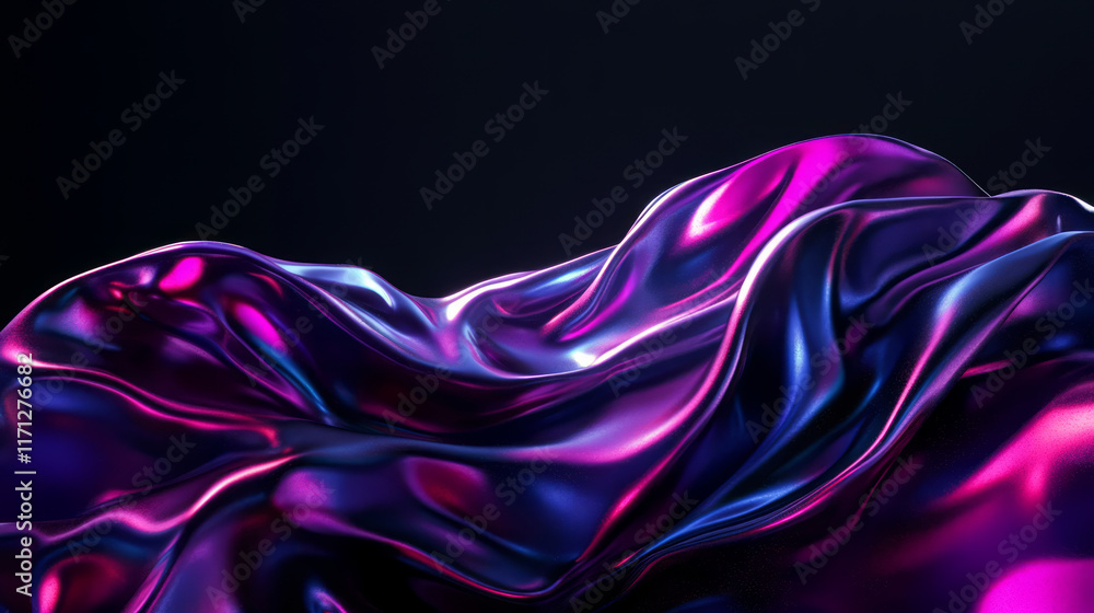 Obraz premium Abstract digital silk waves in vibrant purple and blue colors flow like smooth liquid in northern lights style against black background