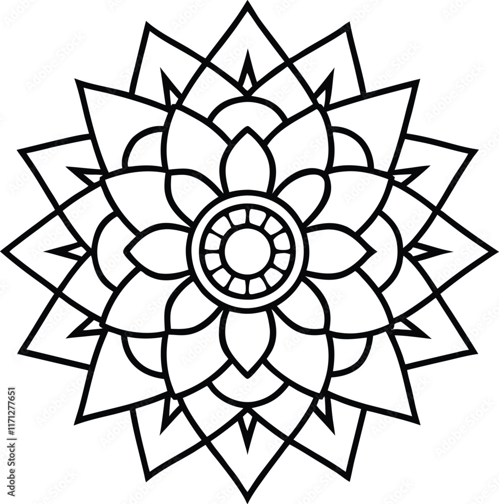 Naklejka premium Coloring page line art flower mandala illustration