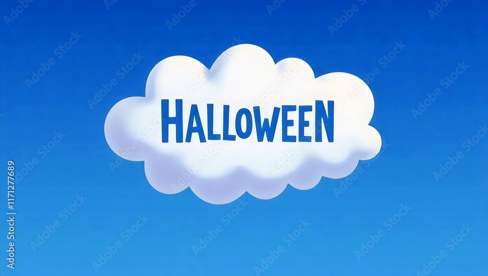 White Cloud With Halloween Text In Blue Sky White Cloud With Halloween Text In Blue Sky