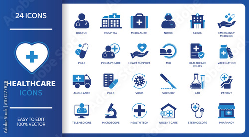 Healthcare  - Icon Collection. Thin Line Set contains such Icons as Prevention, Treatment, Medical, Healthcare Report and more. Simple web icons set.