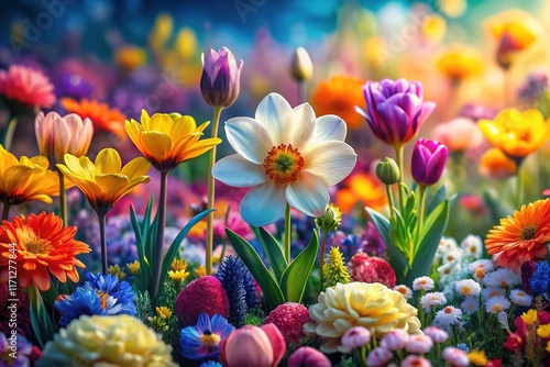 Generative AI captures spring's floral panorama. photo