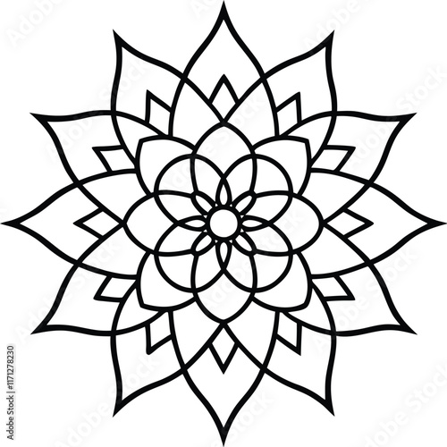 Coloring page line art flower mandala illustration