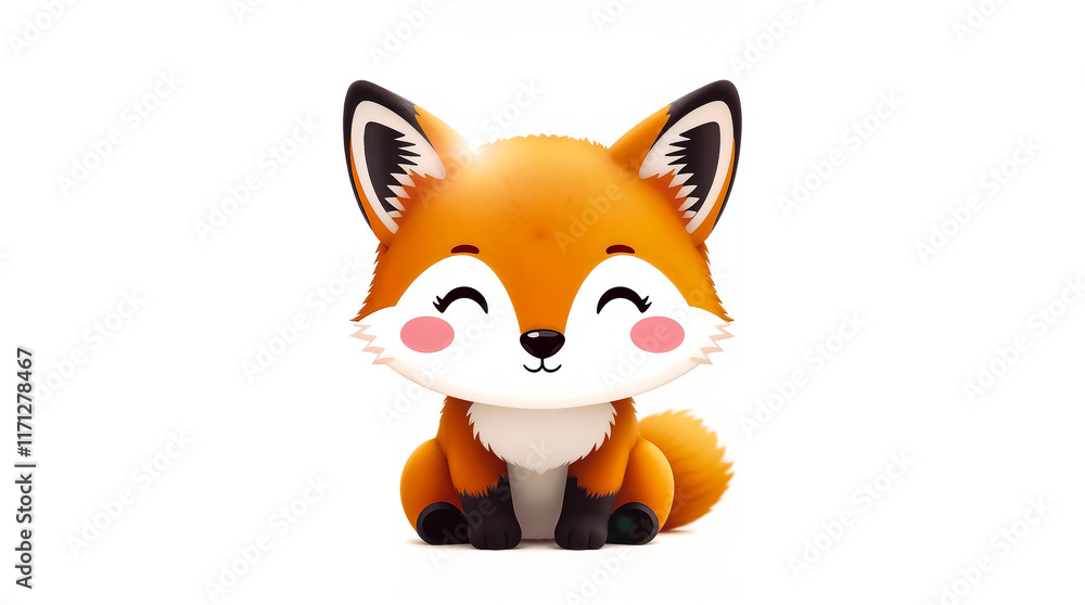 A cute kawaii fox stamp, flat design, on a white background A cute kawaii fox stamp, flat design, on a white background