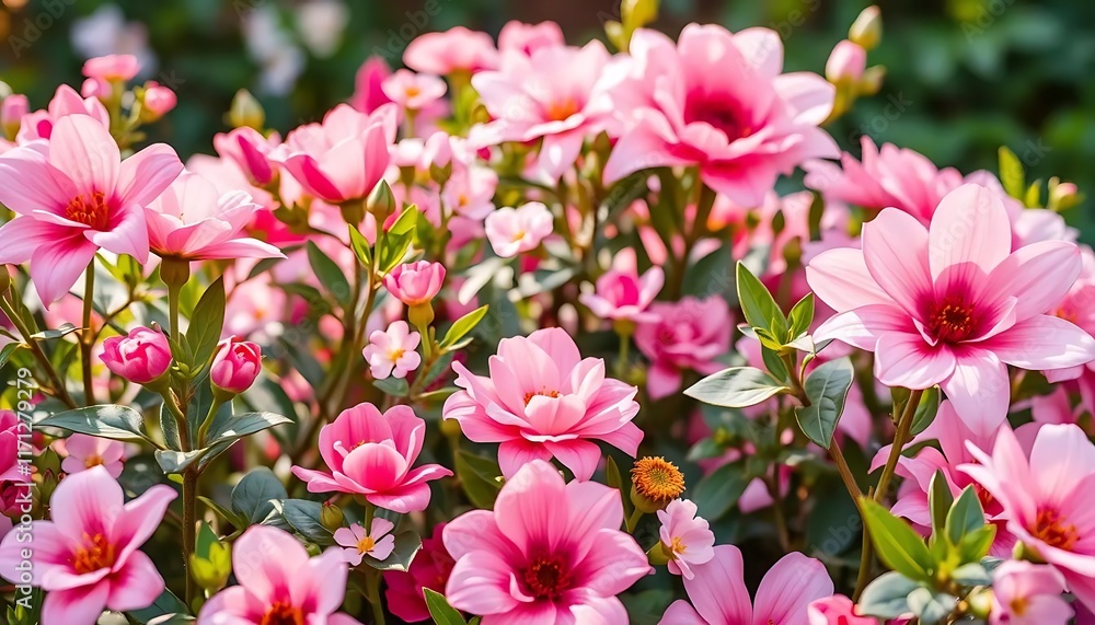 Pink Dahlia Flowers Blooming in Garden Sunlight Pink Dahlia Flowers Blooming in Garden Sunlight