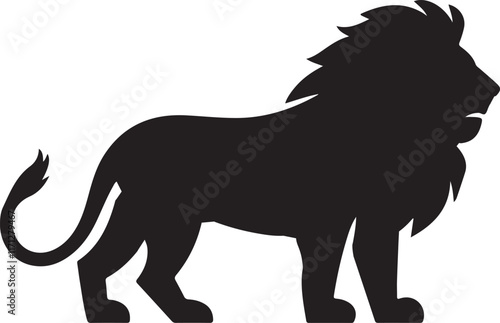 Lion silhouette. Male lion black silhouette icon vector. Walking lion icon vector
