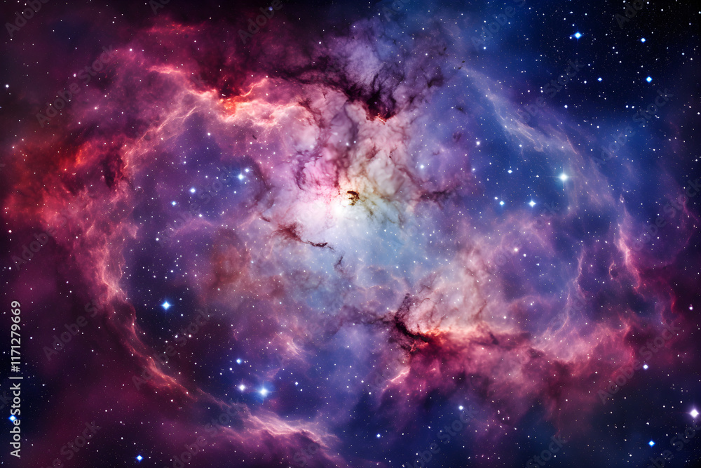 Fototapeta premium Vivid Celestial Portrait: Mesmerizing Colors of a Swirling Galaxy Amidst the Infinite Cosmos