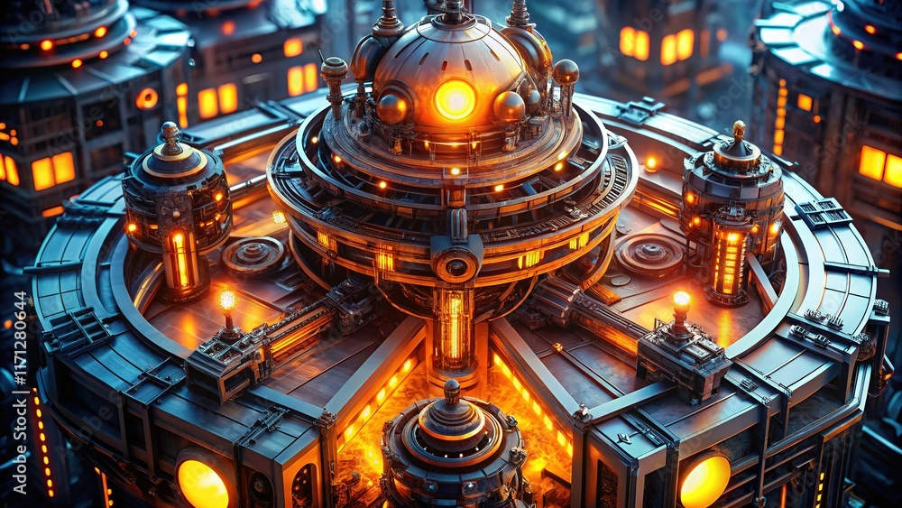 Intricate, glowing orange robotic framework. Intricate, glowing orange robotic framework.