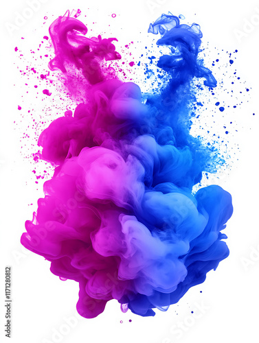  blue Fog,  bluesplash,  bluecloud,  bluemist or  bluesmoke color isolated on white background. Effect for content that requires an abstract  Blue mixed with magenta explosion.