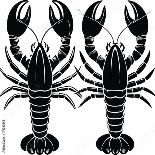 black silhouette of lobster vector illustration on white background 