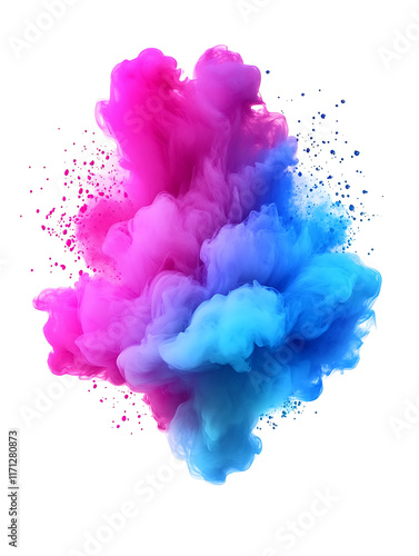 blue and pink mist blue and pink clouds Isolated on a white background. Effects for content that include abstract blue and pink dust explosions.