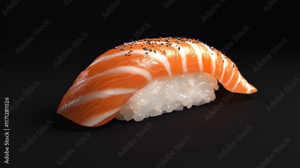 Nigiri Sushi: Salmon Delicacy on Black Background Nigiri Sushi: Salmon Delicacy on Black Background