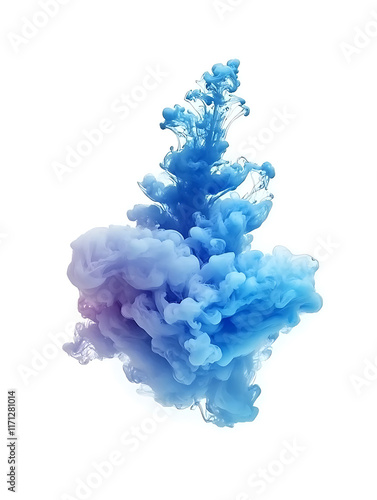 Blue fog. Blue clouds. Isolated on white background. An effect for content that requires an abstract blue dust explosion.