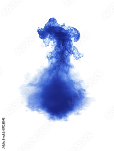 Blue mist, blue clouds, isolated on white background. An effect for content that requires an abstract blue dust explosion.