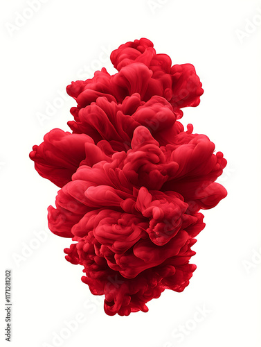 Red gummi mist velvet red clouds Isolated on a white background. An effect for content that requires an abstract red gum dust explosion.