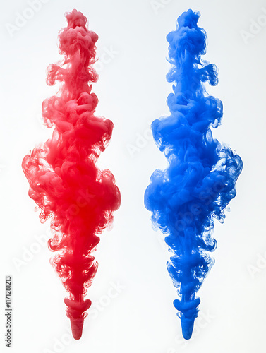 red and blue fog red and blue clouds Isolated on a white background. Effects for content that include abstract red and blue dust explosions.