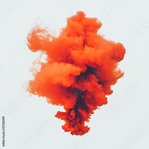 Orange mist. Orange clouds. Isolated on white background. An effect for content that requires an abstract orange dust explosion.