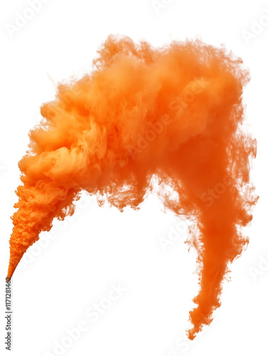Orange mist. Orange clouds. Isolated on white background. An effect for content that requires an abstract orange dust explosion.