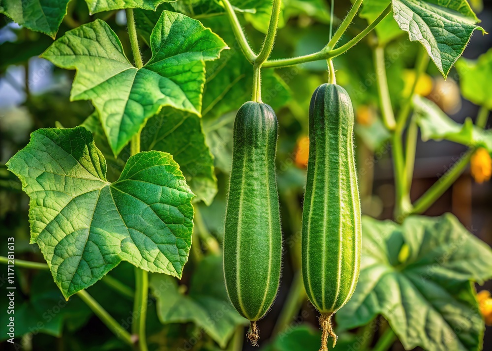 Luffa seedlings thrive in low light, capturing lush green growth in close-up. Luffa seedlings thrive in low light, capturing lush green growth in close-up.