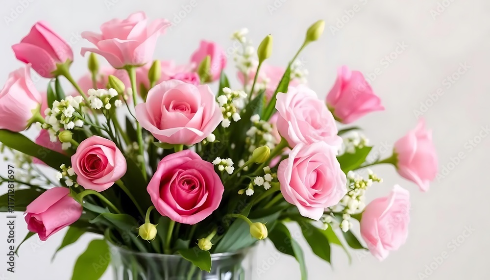A Delicate Bouquet of Pink Roses and Buds A Delicate Bouquet of Pink Roses and Buds