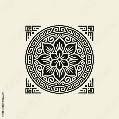 Chinese batik motif vector logo design, traditional Chinese batik