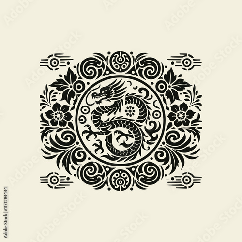 Chinese batik motif vector logo design, traditional Chinese batik