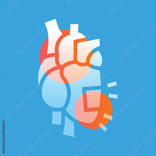 Heart failure glassmorphism illustration. Transparency blur elements. Ui layered design.