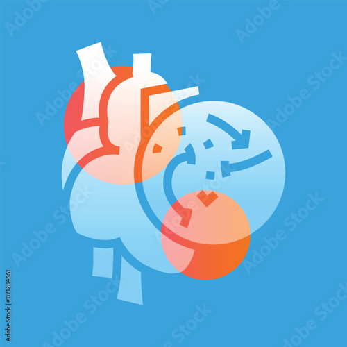 Ductus arteriosus glassmorphism illustration. Transparency blur elements. Ui layered design.