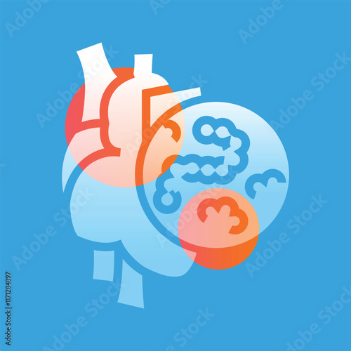 Endocarditis glassmorphism illustration. Transparency blur elements. Ui layered design.