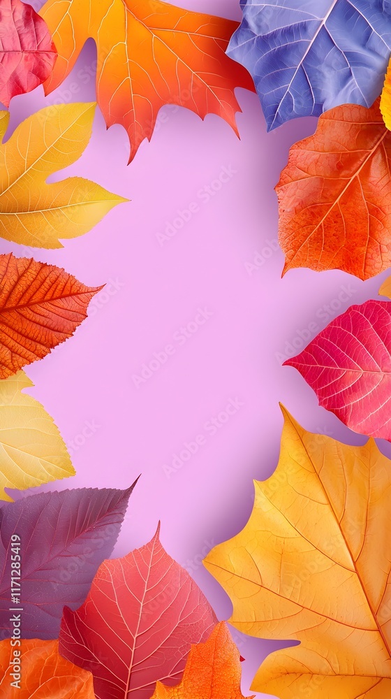 Fototapeta premium A purple background with a row of orange leaves