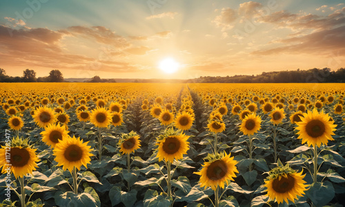 Wallpaper Mural Sunflowers and Sun Rays - A Serene Summer Day Torontodigital.ca