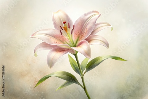 Minimalist watercolor lily painting. Isolated, wildflower botanical illustration, floral art.