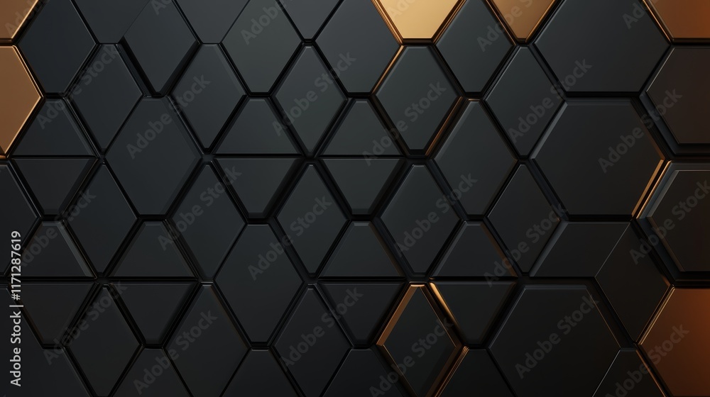 Fototapeta premium A modern abstract background featuring hexagonal shapes in black and gold tones.