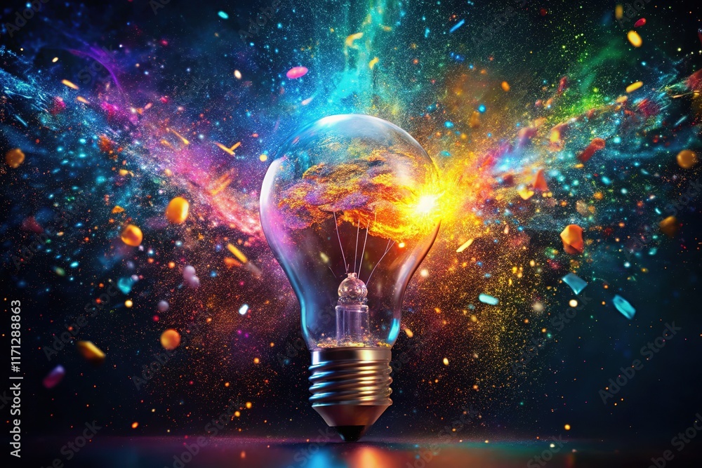 Shattered light: a digital lightbulb explodes in a scenic vista. Shattered light: a digital lightbulb explodes in a scenic vista.
