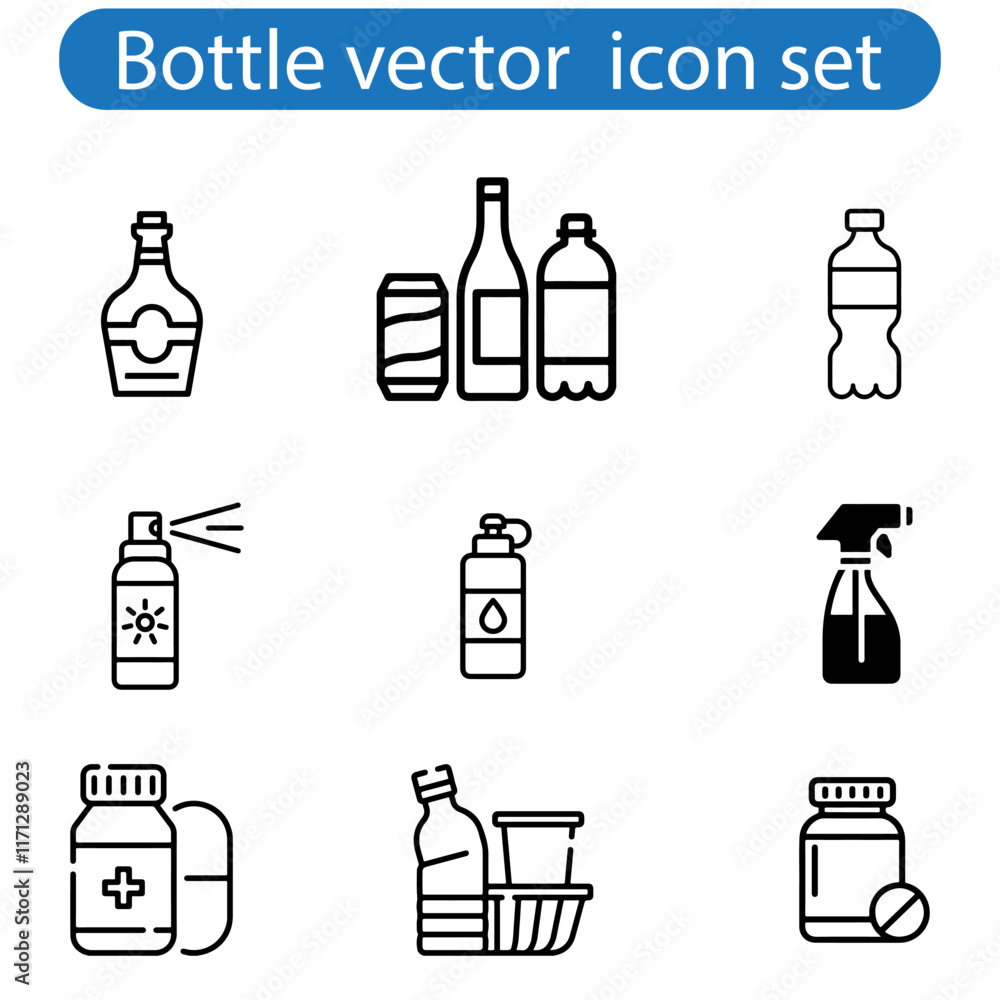 Bottle vector art icon set illustration for web and apps on white background. Bottle vector art icon set illustration for web and apps on white background.