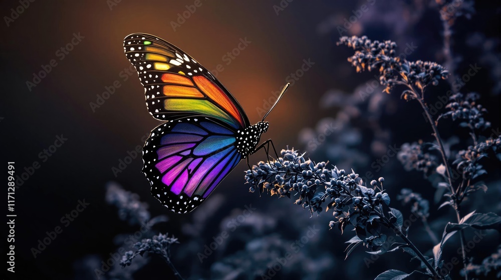 Obraz premium Colorful Butterfly on Grayscale Plant