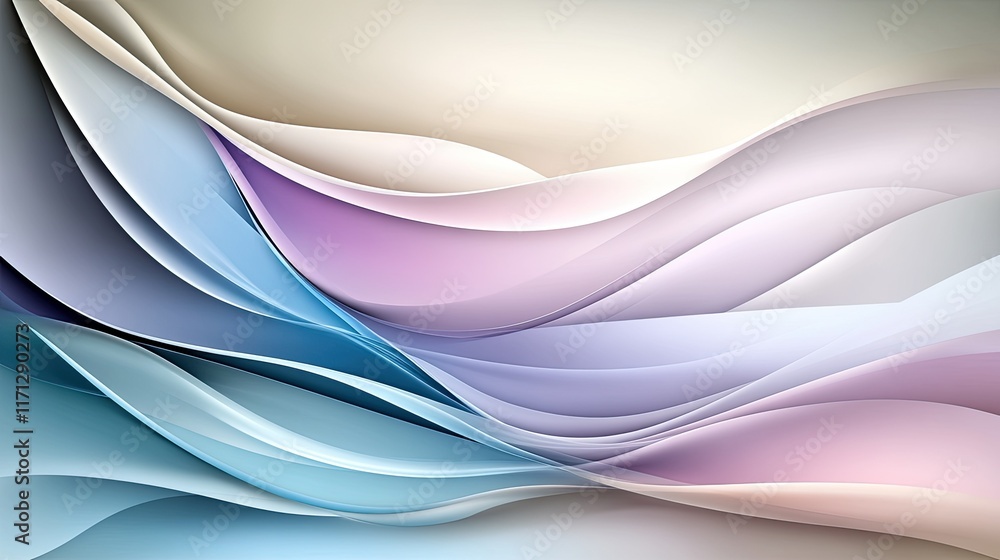 Fototapeta premium Abstract design features a mesmerizing blend of pastel colors with flowing waves and a shiny, metallic texture ideal for wall art