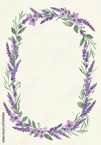 Elegant Lavender Floral Wreath Frame Wedding Invitation Botanical Design Purple Flowers Spring