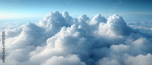 Aerial view of fluffy cumulus cloudscape. photo